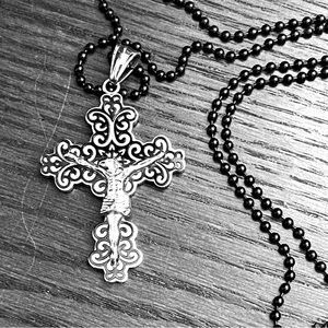 - - ✝️- Stainless Steel Crucifix with black 22” beaded chain by Chisel